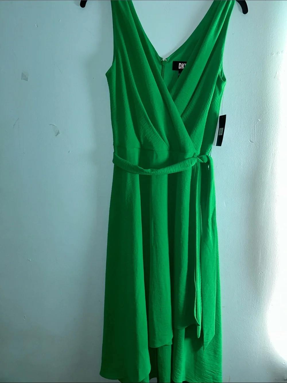 DKNY Vibrant Green Sleeveless Wrap Midi Dress